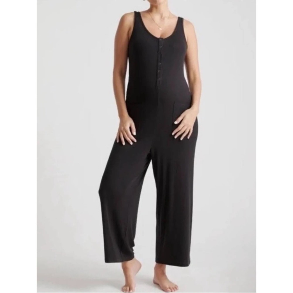 Quince XS Tencel Maternity & Nursing Jumpsuit Wide Leg Button Romper Postpartum
